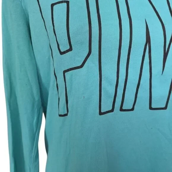 Victoria's Secret Pink Women's Size Large Blue Long Sleeve Logo Mesh T-shirt - Picture 4 of 7